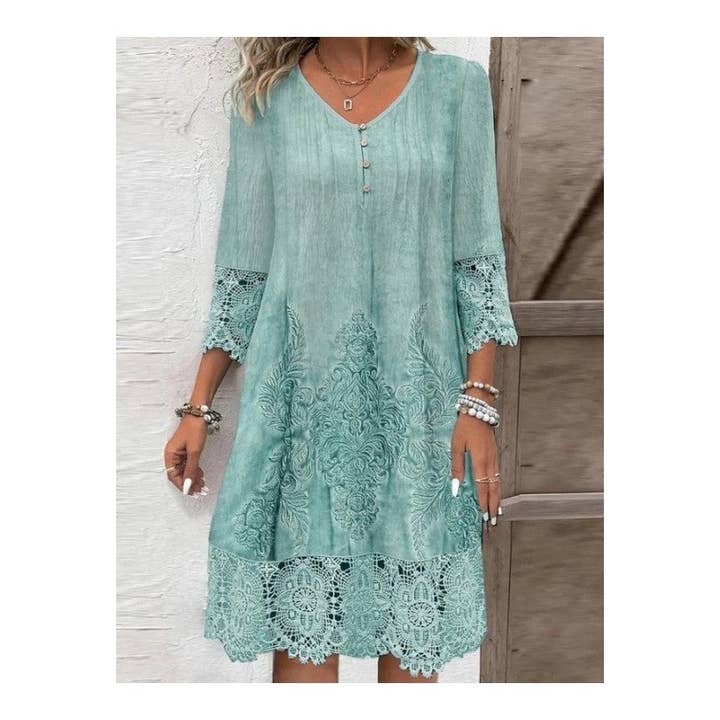 Solid Lace Trim Paneled Dress for wholesale by kycozy