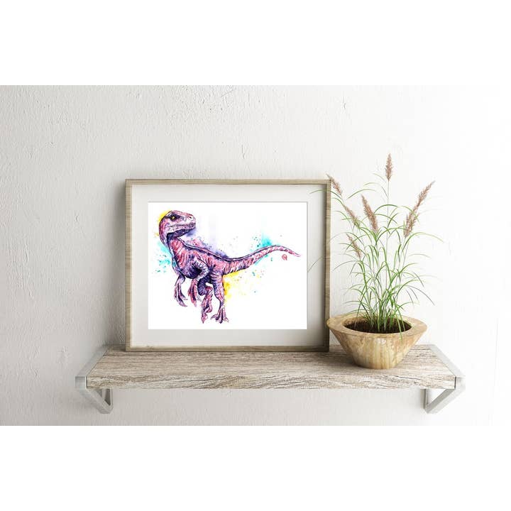 Whitehouse Art – wholesale Konsttryck – Blå Raptor - Kids Inredning, Dinosaurie konst, Barnkonst