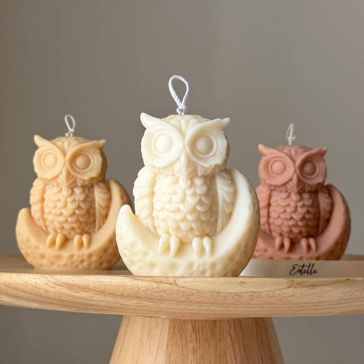 Moon Owl Soy Candle: Handmade Sculptural Home Decor for wholesale by Estelle Studio