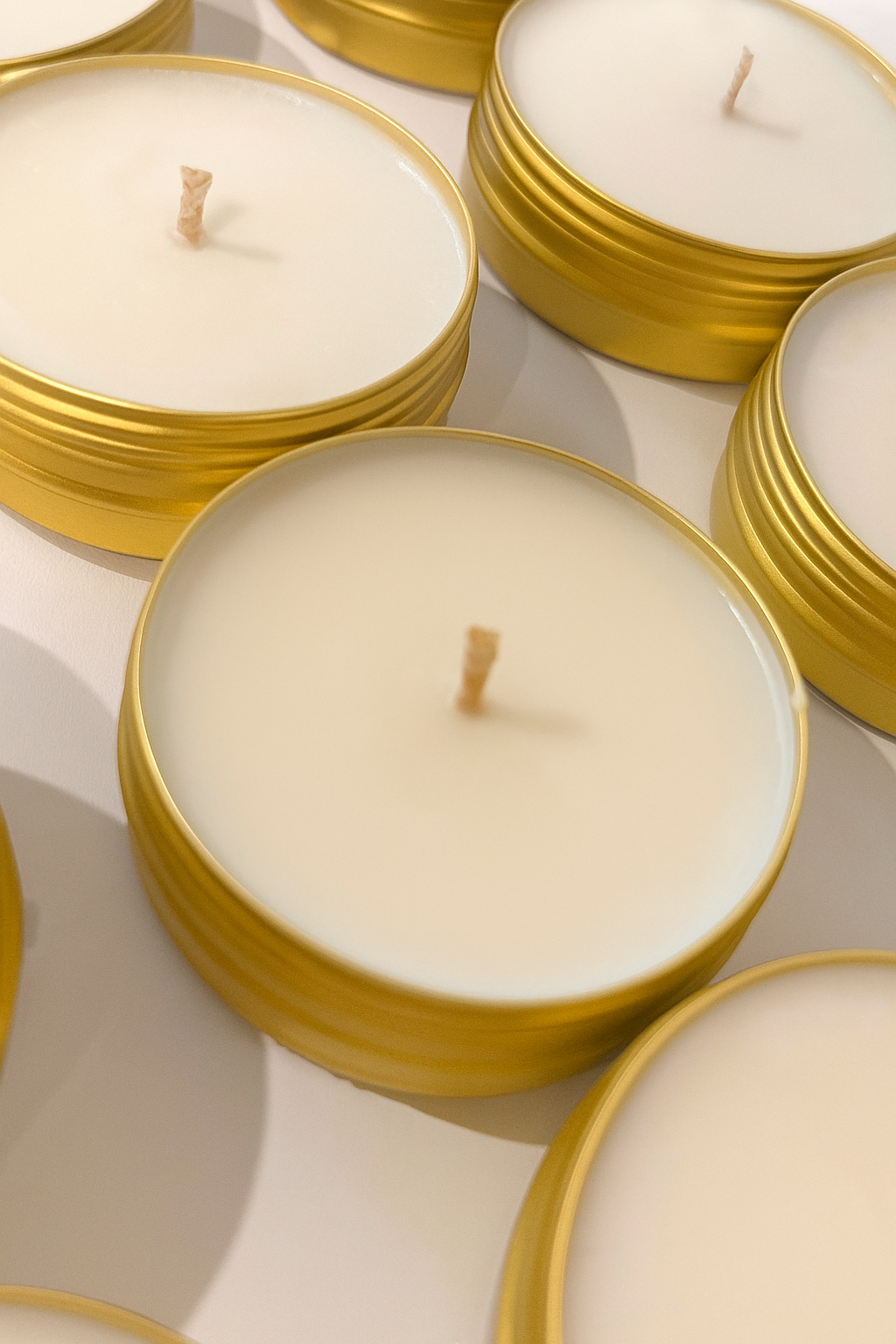 Candle Cabana - Wholesale Jar/filled candle - 2oz Unlabeled Gold Travel Tin Soy Candle- Bulk Private Label0