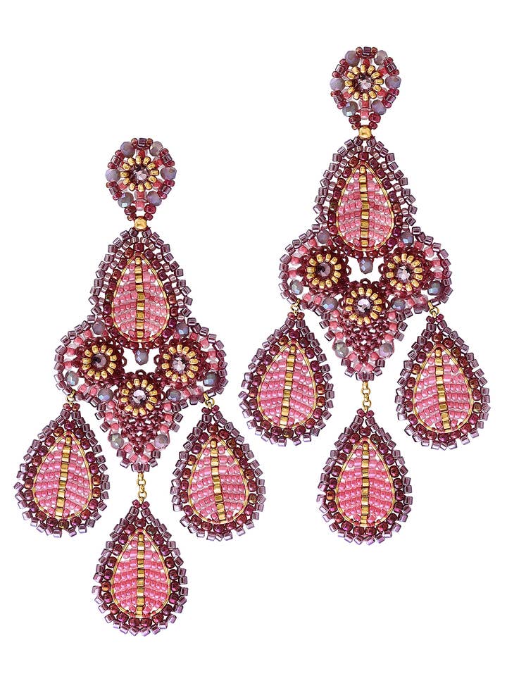 Dramatic Chandelier Earring in pink, style E24223 for wholesale by Miguel Ases