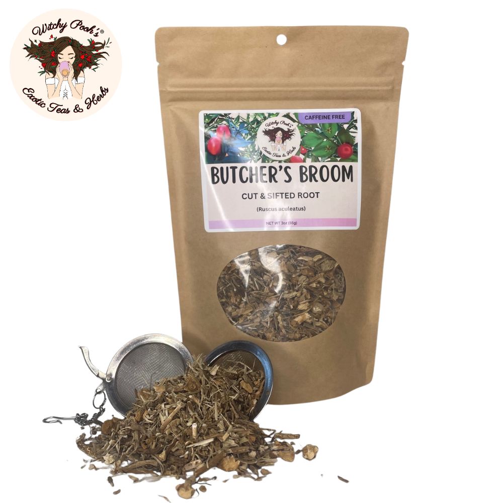Witchy Pooh's Exotic Teas & Herbs – Engroshandel Løs te – Witchy Poohs Butcher's Broom Te, skåret og sigtet rod12