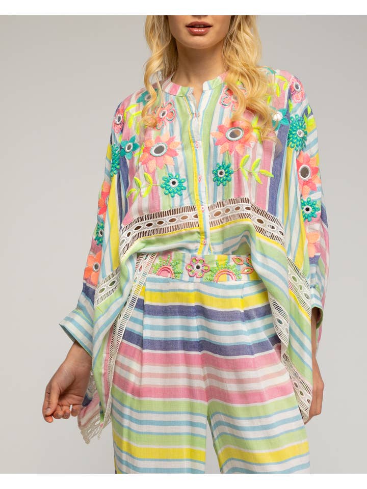 Ecru Striped blouse and pants set for wholesale on Faire