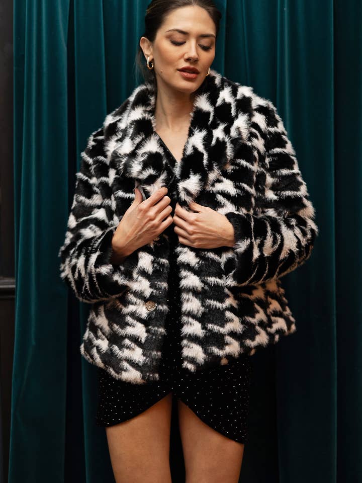 Houndstooth Faux Fur Coat for wholesale on Faire