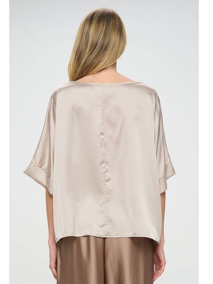 Star Motherhood - Vente Chemisier – femme - Fabriqué aux États-Unis - Haut de maternité uni en satin stretch à col rond