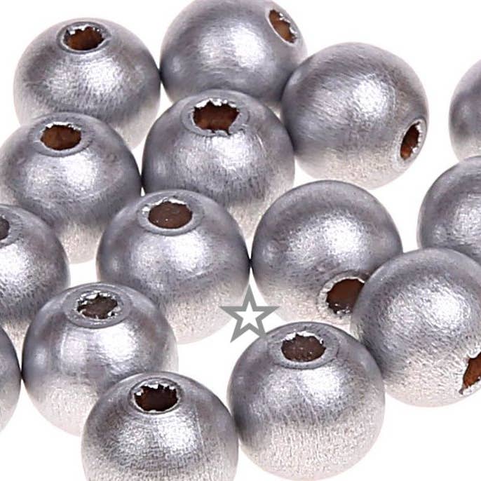 Pack of 50 silver wooden beads 10mm for wholesale by Kids and Crea