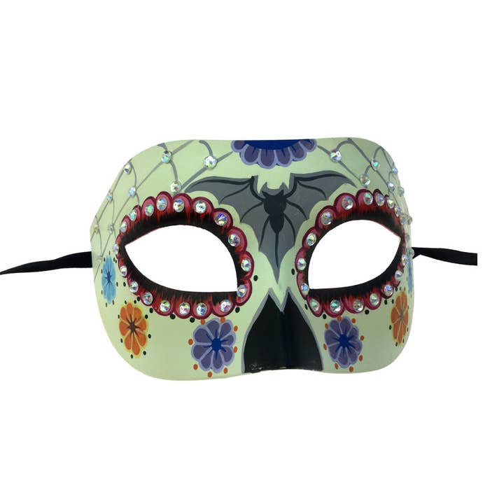 Dag van de Doden Rhinestone Masker - Ivoor voor wholesale door KBW Global Corp.