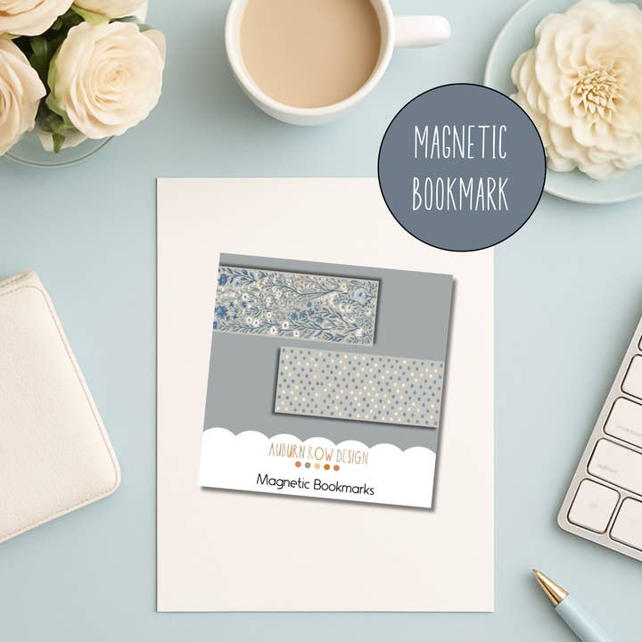 Blue Floral Magnetic Bookmark Set for wholesale by Auburn Row Design