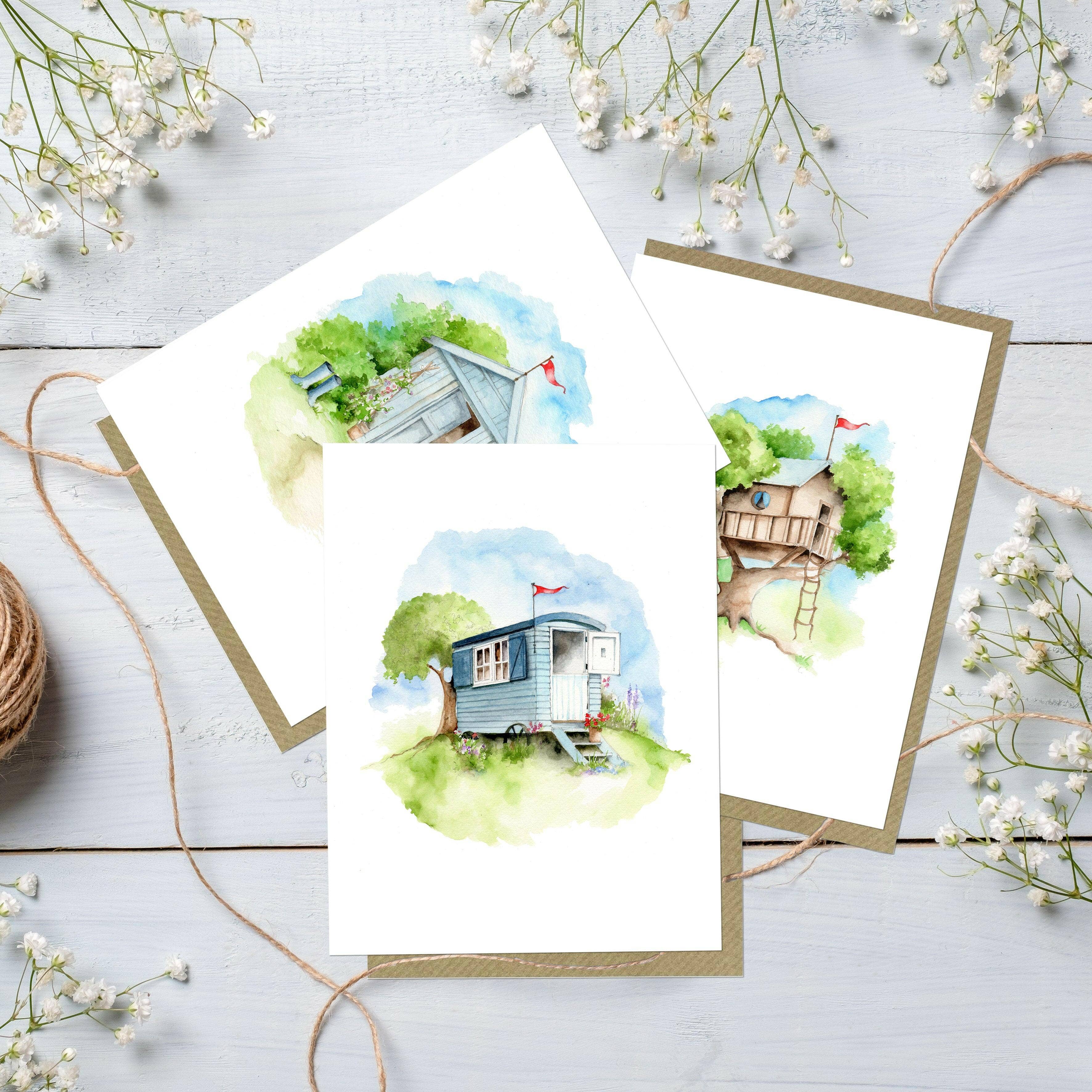 Crumble & Core – wholesale Stationery/notecard set – Assorted Greeting Cards – Folk Art Watercolour Cards | A6 Note Cards With Kraft Envelope Set0