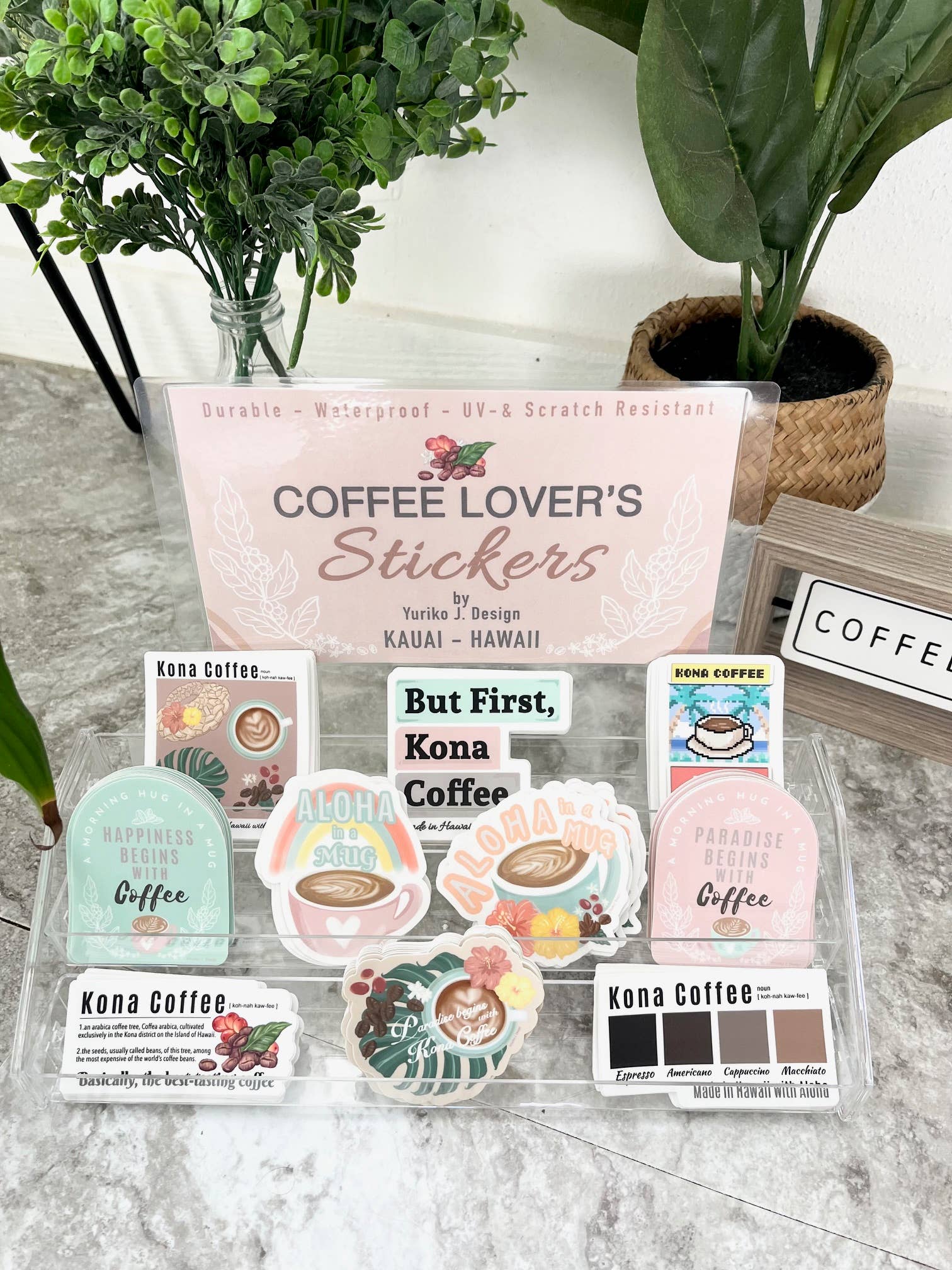 Island Stickers & More / Yuriko J. Design - Wholesale Sticker - But Kona Coffee First Sticker -Hawaii /Coffee/Cafe2