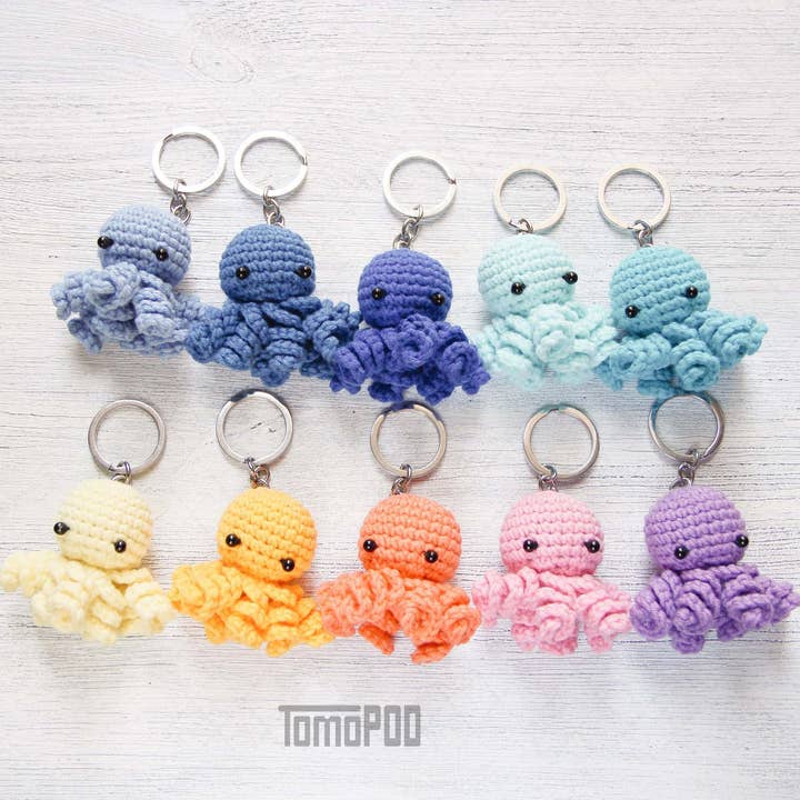 Crochet Octopus Keychain, Amigurumi Animal Plush Toy Keyring for wholesale by TOMOPOD LLC