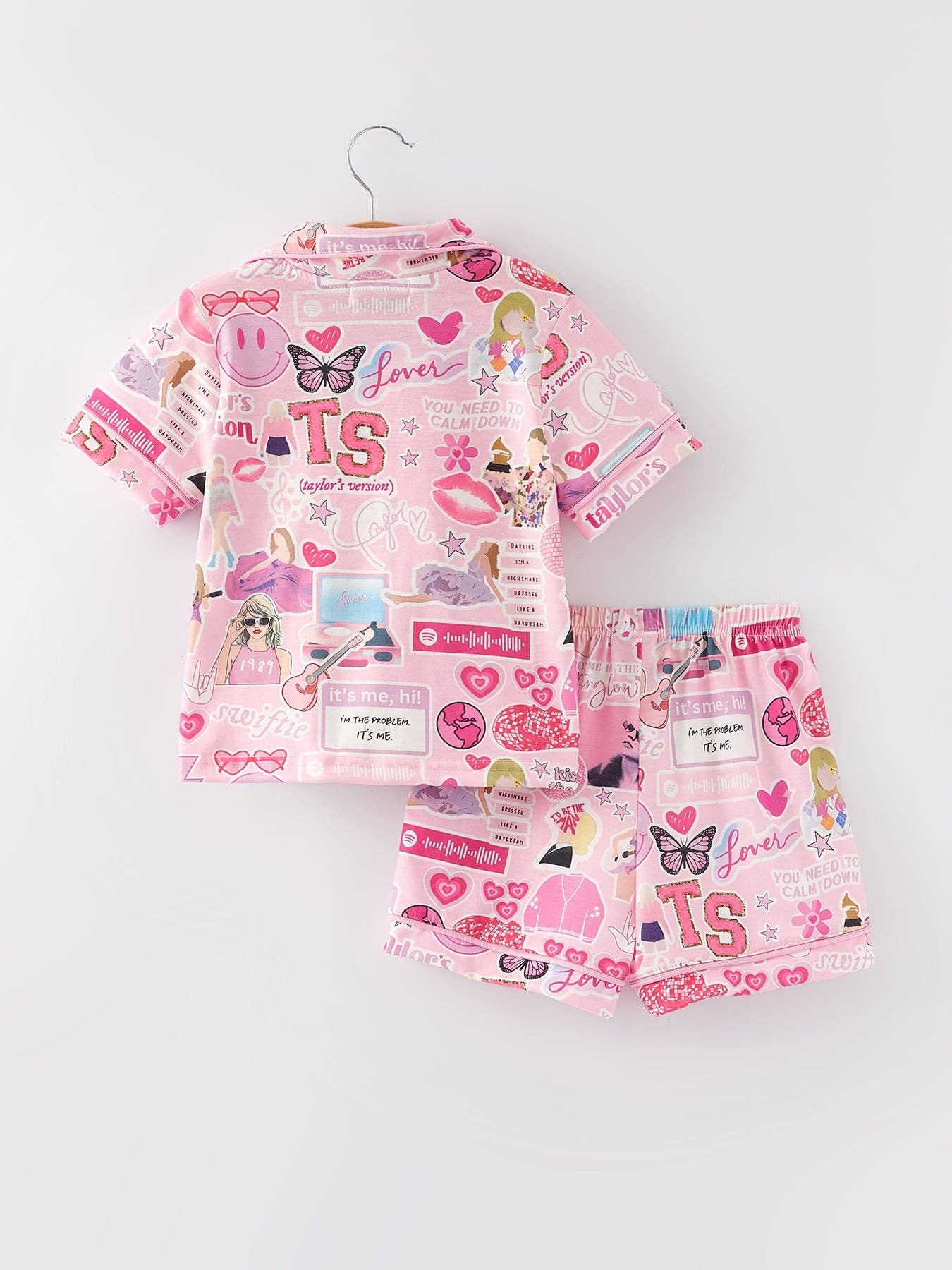 Rylee Faith Designs – Conjunto de pijama - Crianças por atacado – Conjunto de Pijama de Botão Rosa TS com Lapela, Manga Curta e Calções5