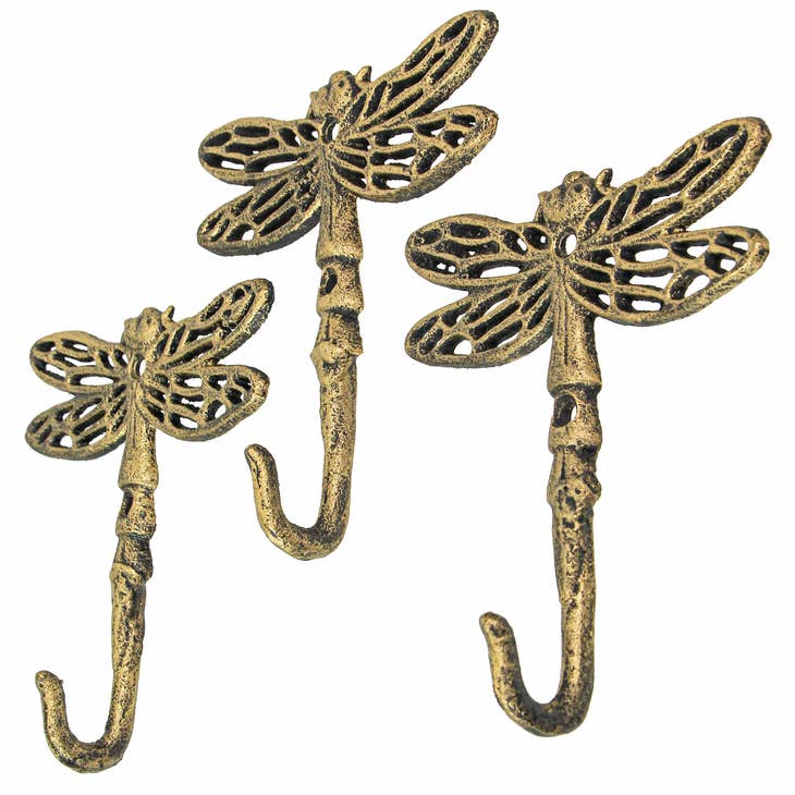 Wholesale Antique Gold Cast Iron Dragonfly Wall Hook Decor Set of