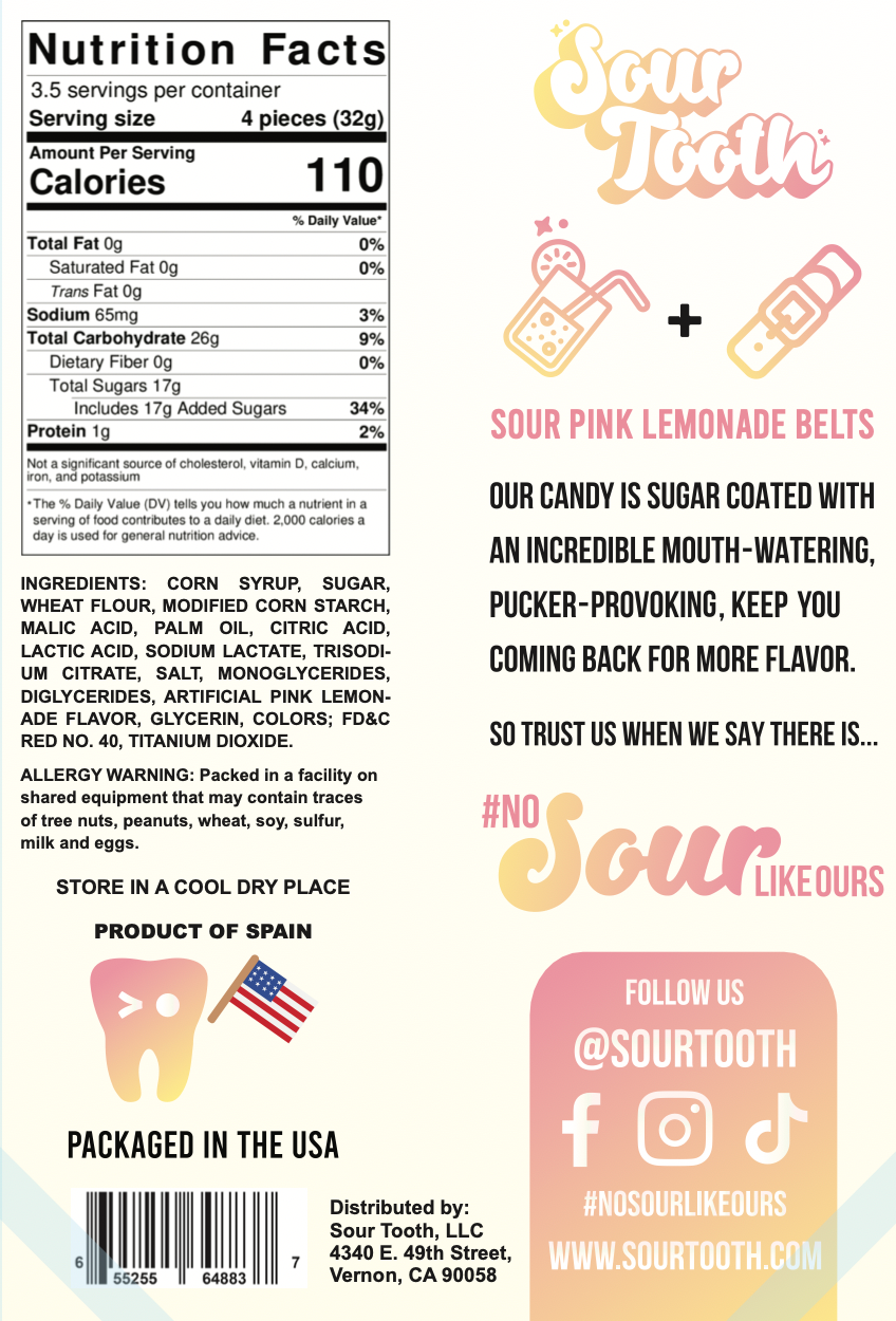 Sour Tooth - Wholesale Gummy - Sour Pink Lemonade Belts3