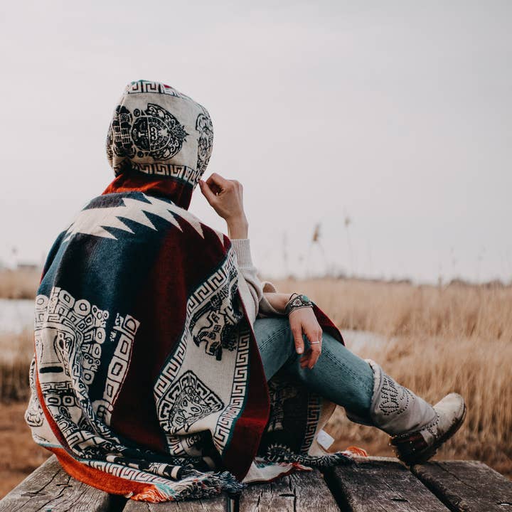 Poncho Inca Red for wholesale by EcuaFina