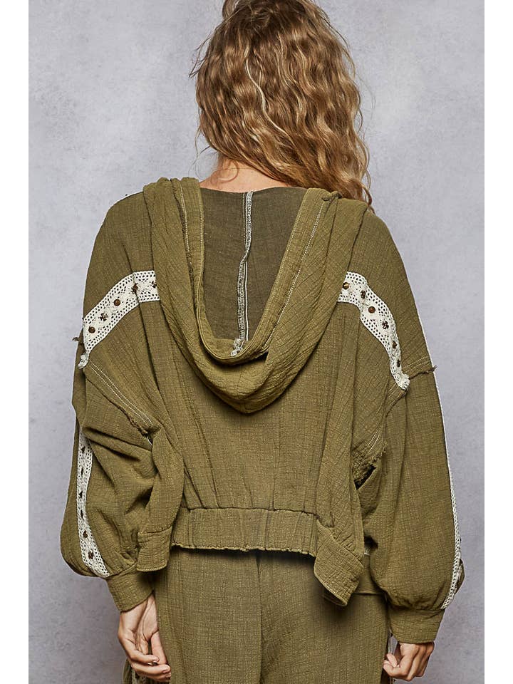 Pol Clothing - Wholesale Hoodie – Women's - Vintage Washing Double Gauze Stud Detail Hoodie Jacket SALE20