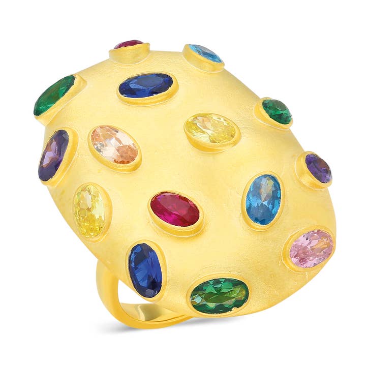 Diamente en anillo grande de frijol rococó - Arco iris para venta al por mayor de JCM London