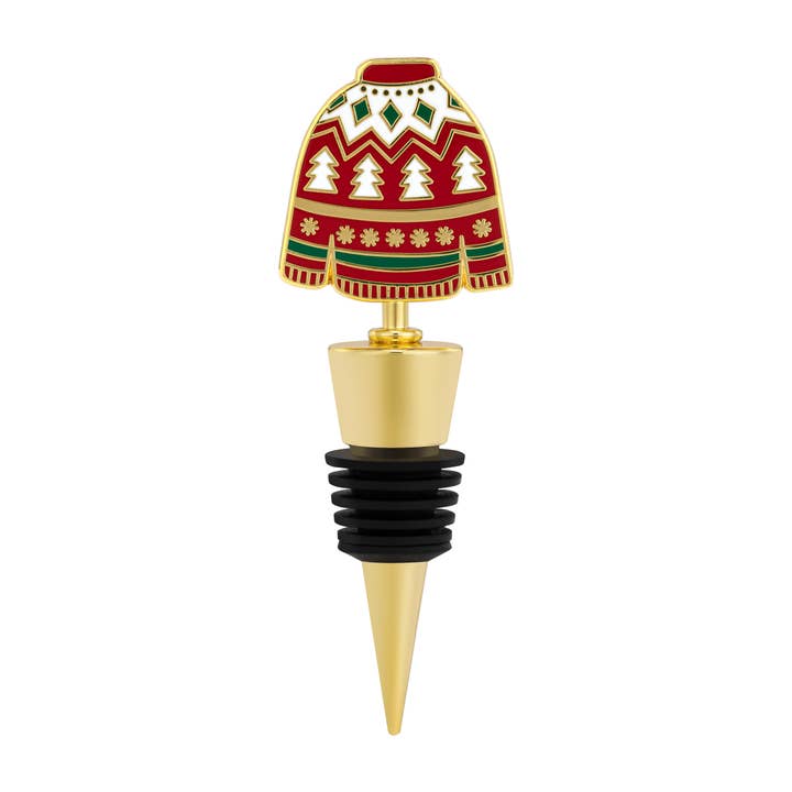 Ugly Sweater Gold Enamel Bottle Stopper - 4in for wholesale by DEMDACO