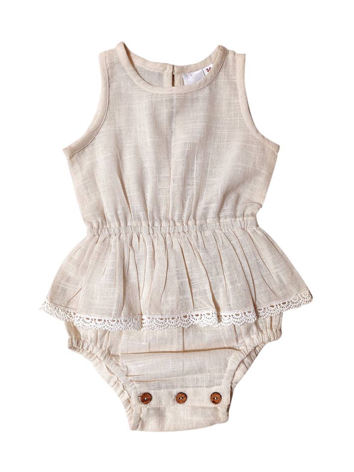 Ecru Tone on Tone Lace and Frill Detail Infant Romper : Infant : Baby for wholesale by Yo Baby