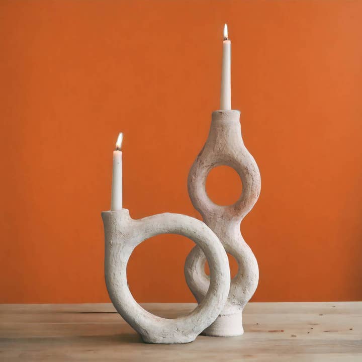 Moroccantastics - Wholesale Candle Holder - Handpicked Duo of Moroccan Unglazed Tamegroute Abstract Sculptures/Candlestick Holders