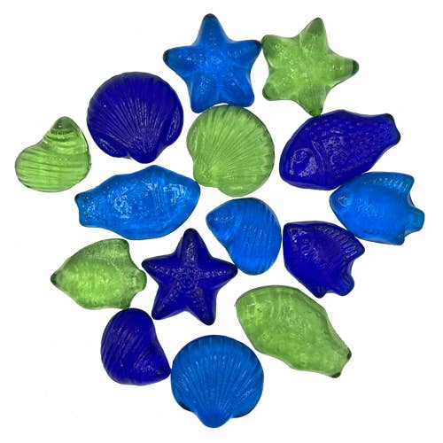Barry-Owen Co., Inc. - Wholesale Decorative Tabletop Object - GLASS SEALIFE/SHELLS IN NET BAG (15 PCS)0