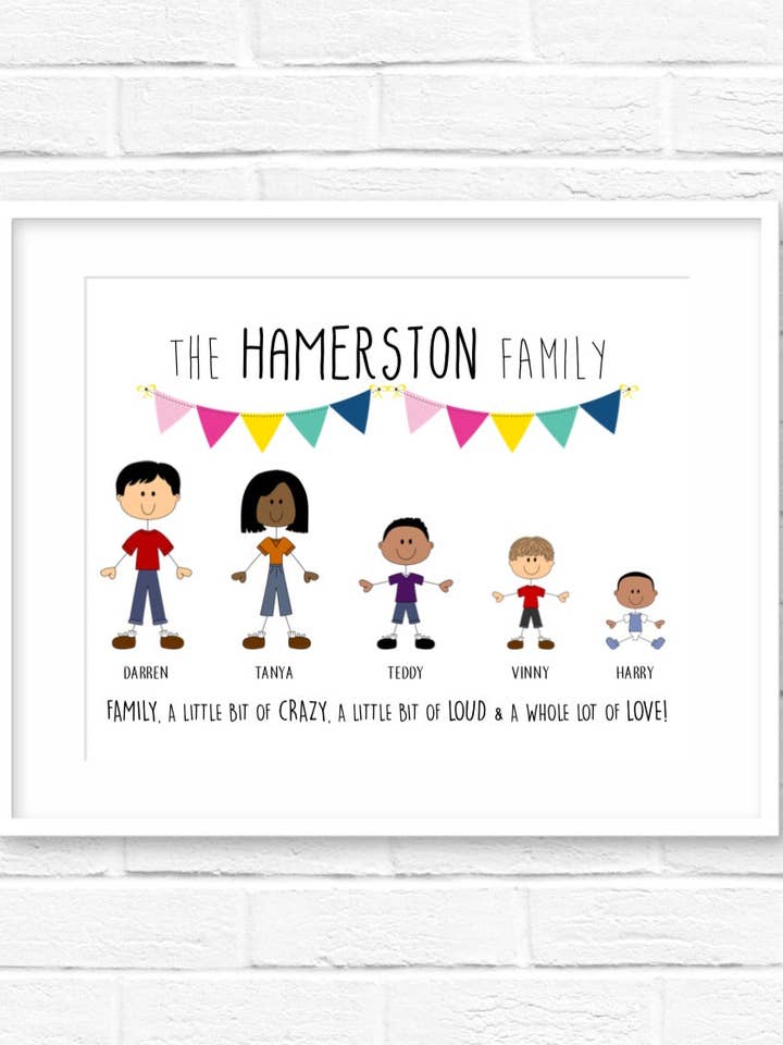 Personalised Family Stick People Print for wholesale by Mermaid Marys