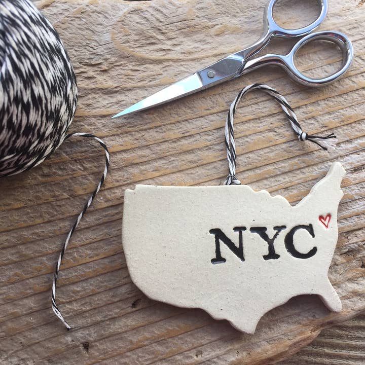 Custom City Abbreviation USA Ornament with Heart for wholesale by Tasha McKelvey