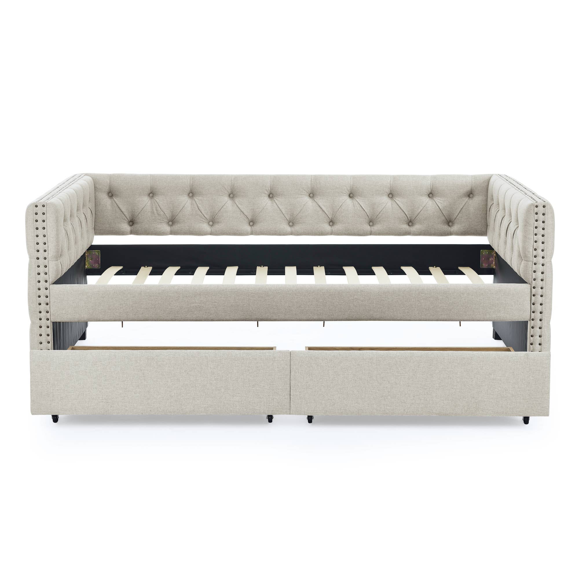 39F Inc. - Wholesale Bed - Upholstered Twin Size Daybed with Two Drawers with Button2