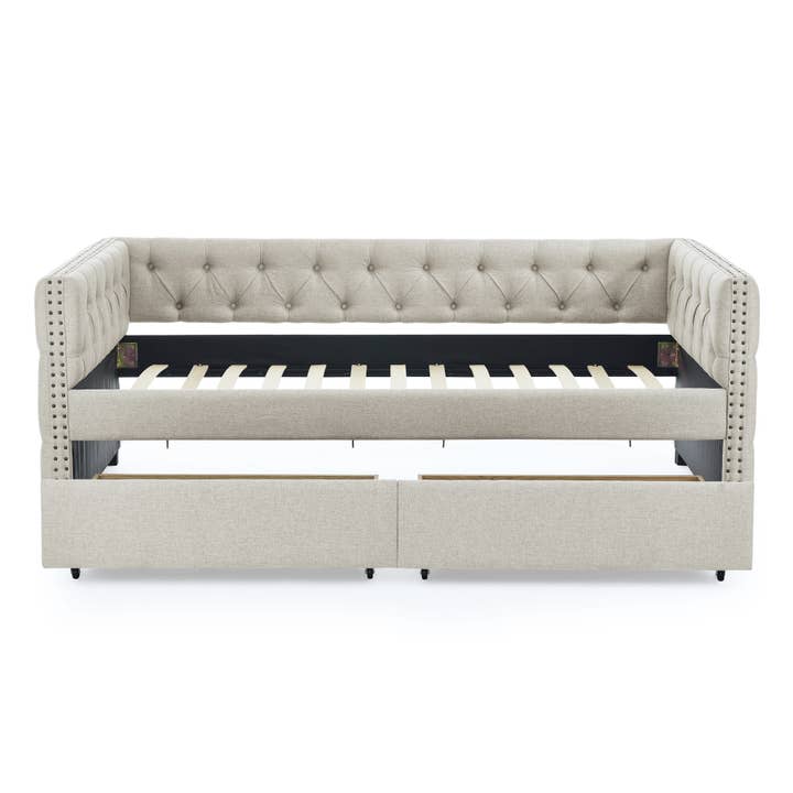 39F Inc. - Wholesale Bed - Upholstered Twin Size Daybed with Two Drawers with Button2