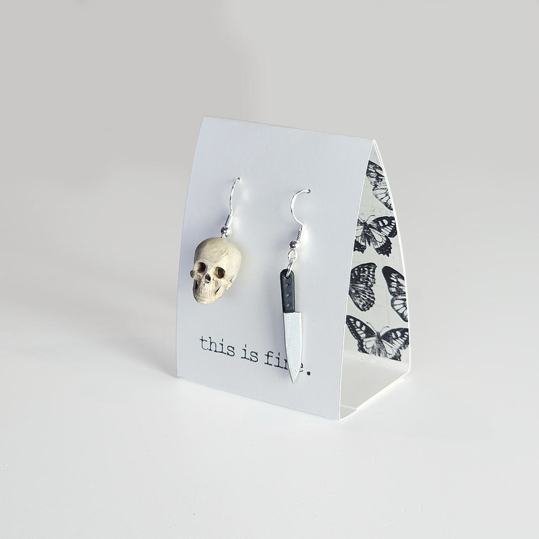 this is fine - Wholesale Dangle Earrings - 💀 I'm Deceased3