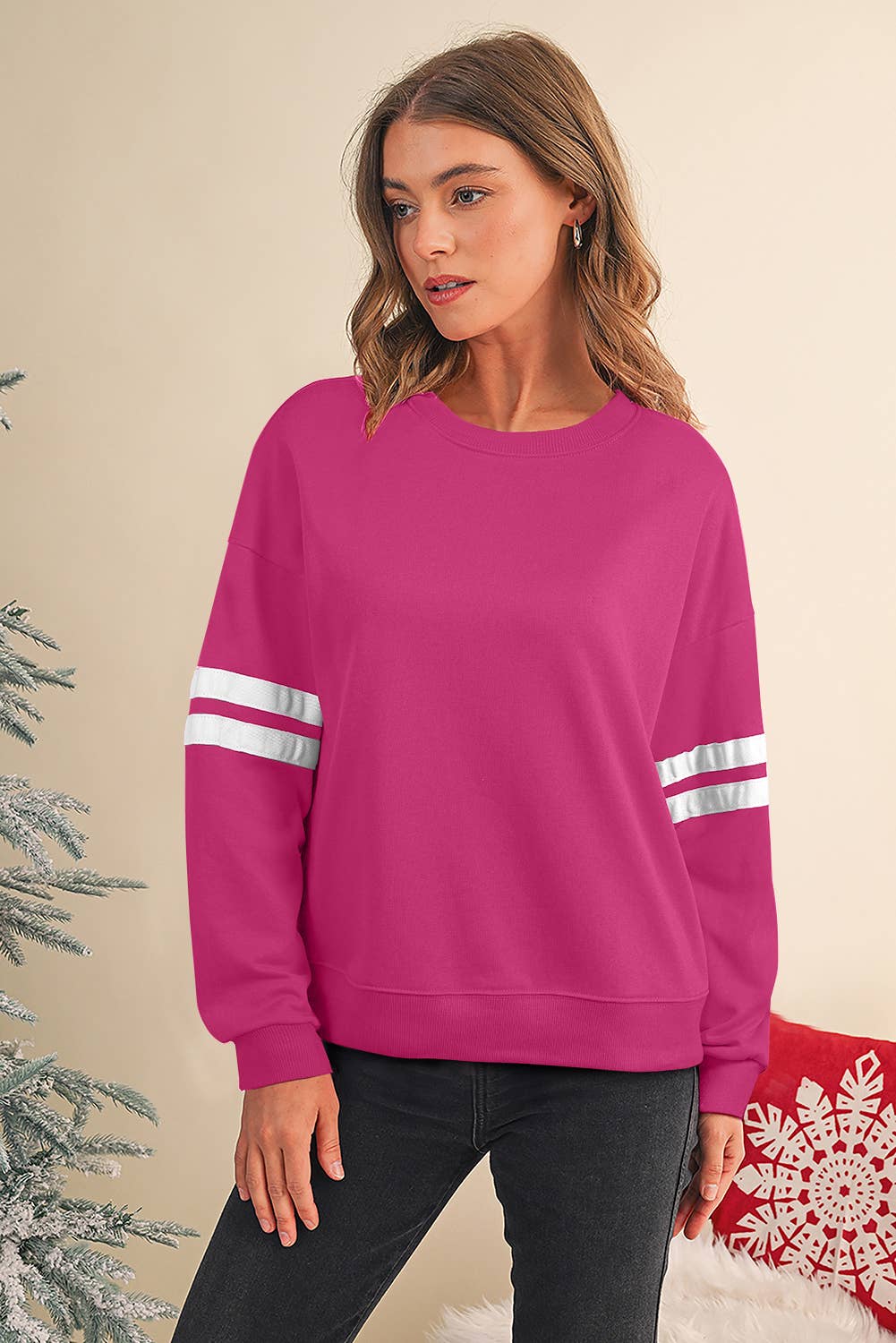 Aapparella - Wholesale Shirt - Women's - Striped Detail Drop Shoulder Oversized Sweatshirt | S-XL25