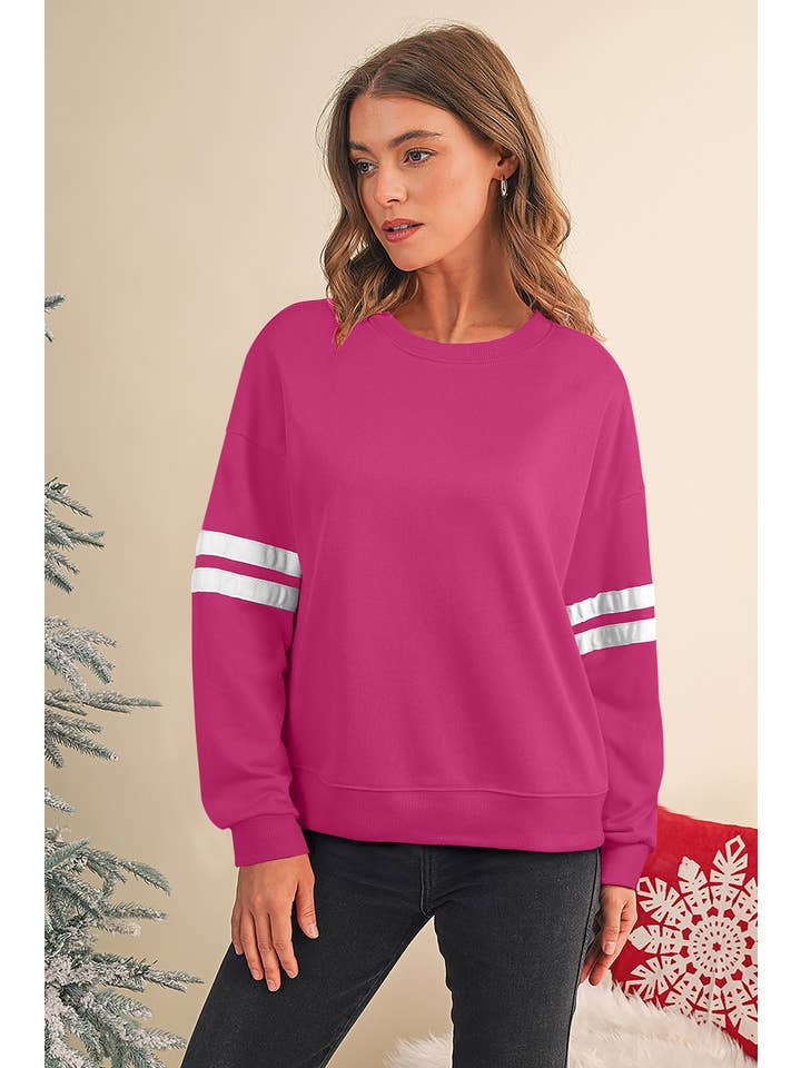 Aapparella - Wholesale Shirt - Women's - Striped Detail Drop Shoulder Oversized Sweatshirt | S-XL25