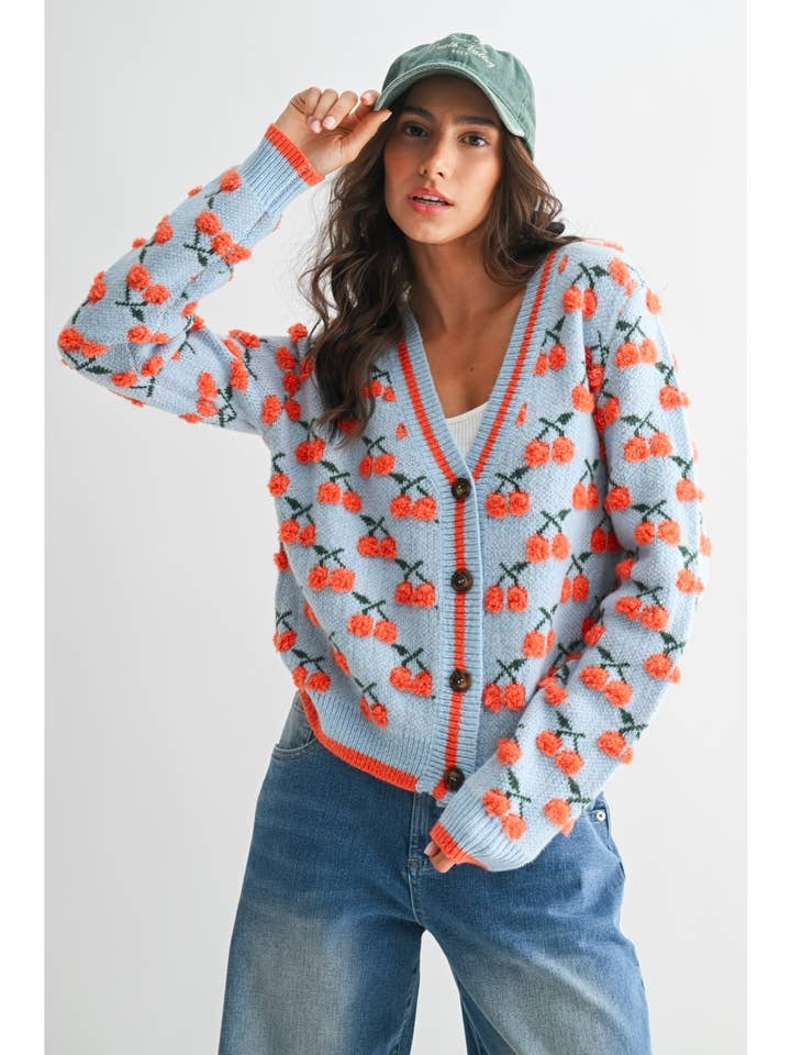 CHERRY KNIT WOOL CARDIGAN for wholesale by Camellia