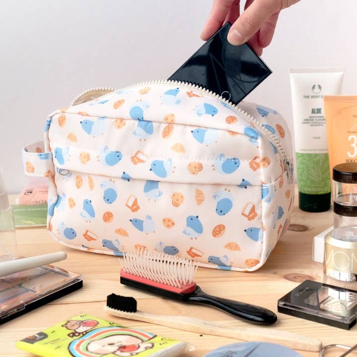 Travel toiletry bag - Pigeons and pastries for wholesale by Birdie Tam