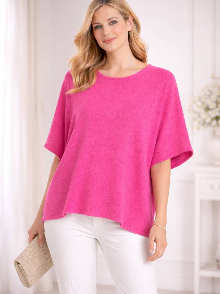 Italian Oversized Soft Knit Short Sleeve Jumper Top – Relaxed Fit (UK 10–20) for wholesale by Miss Bold