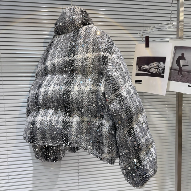 Colore come immagini CT127Y 2025 Cappotto imbottito in tweed con paillettes Giacca invernale calda in piumino in vendita all'ingrosso su Faire2