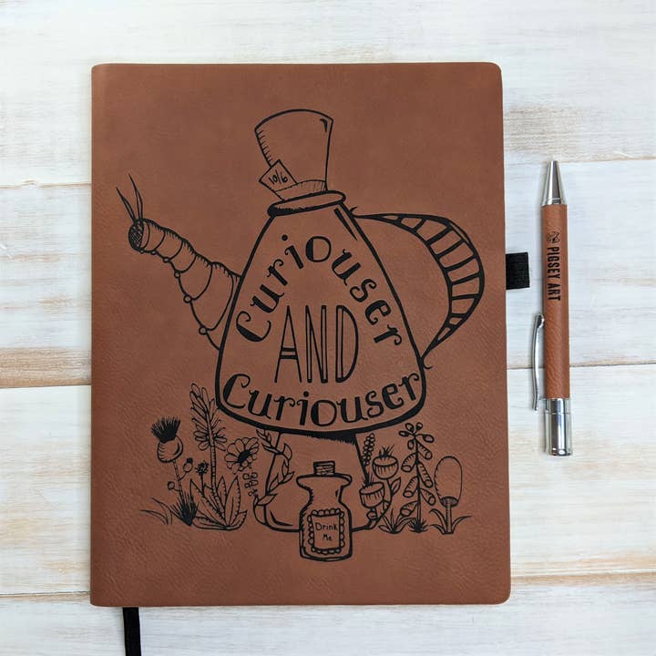 Curiouser and Curiouser - Vegan Leather Journal, Large for wholesale by Pigsey Art