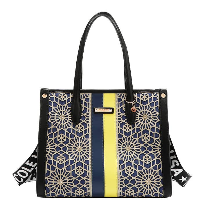 BOLSO DE TOTE GEOMÉTRICO CORTADO CON LÁSER (NEGRO) para venta al por mayor de Nicole Lee