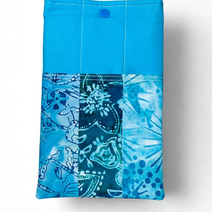 Quilted Tablet Sleeve or Book Sleeve Snap Closure - Teal Batiks - Beach Vibes - Book Cozy - Handmade - Small - 5.5" x 9" for wholesale by Ann Gregory Designs