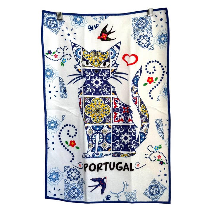 Kökshanddukar med portugisiska monument och traditionellt mönster: 100% bomull, resepresent/souvenir från Portugal för wholesale av Vintage Dreamz