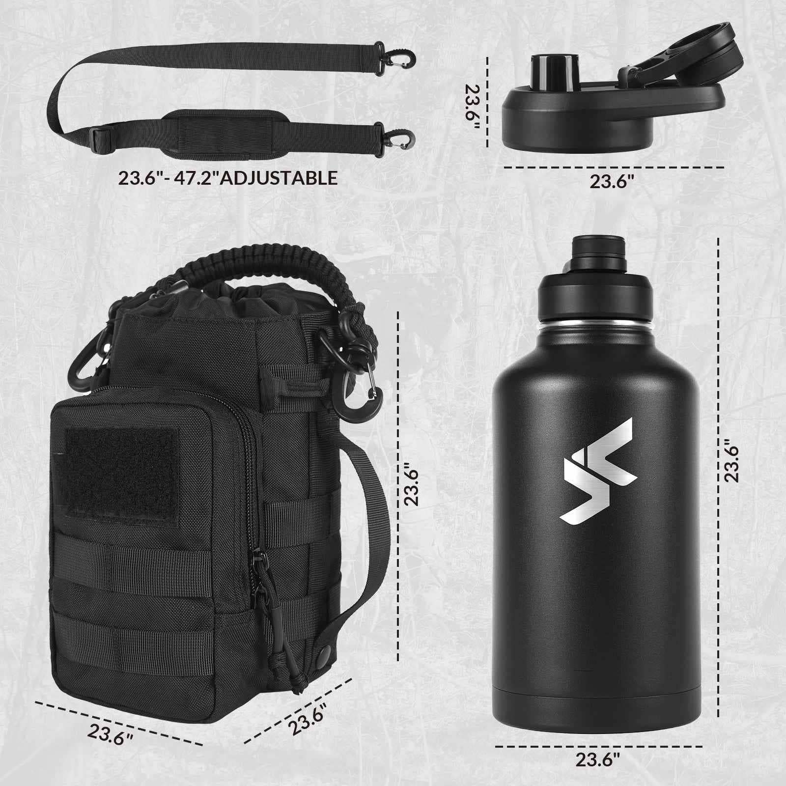 Antarctica Outdoors - Wholesale Water Bottle - Votagoo 64Oz Half Gallon Stainless Steel Insulated Tactical Water Bottle with Metal Military Water Bottle Tactical Carrier Bag21