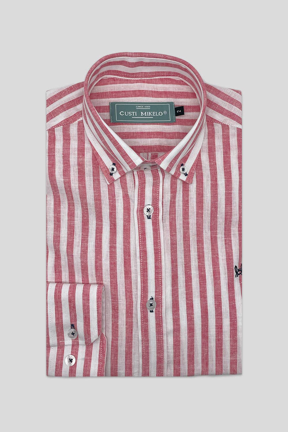 Custi Mikelo: Made in Spain - Wholesale Button Down Shirt - Men's - Pink Striped Linen Shirt | Baza3