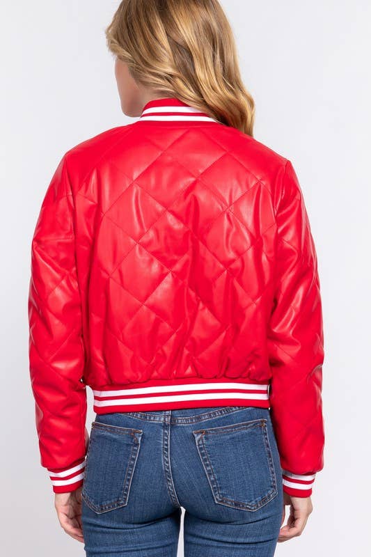 Vanilla Monkey – Engroshandel Bomberjakke - Dame – Langærmet quiltet pu bomberjakke7