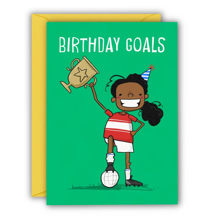 Funny Kid’s Birthday Card - Birthday Goals Football Girl for wholesale by RUNNING WITH SCISSORS