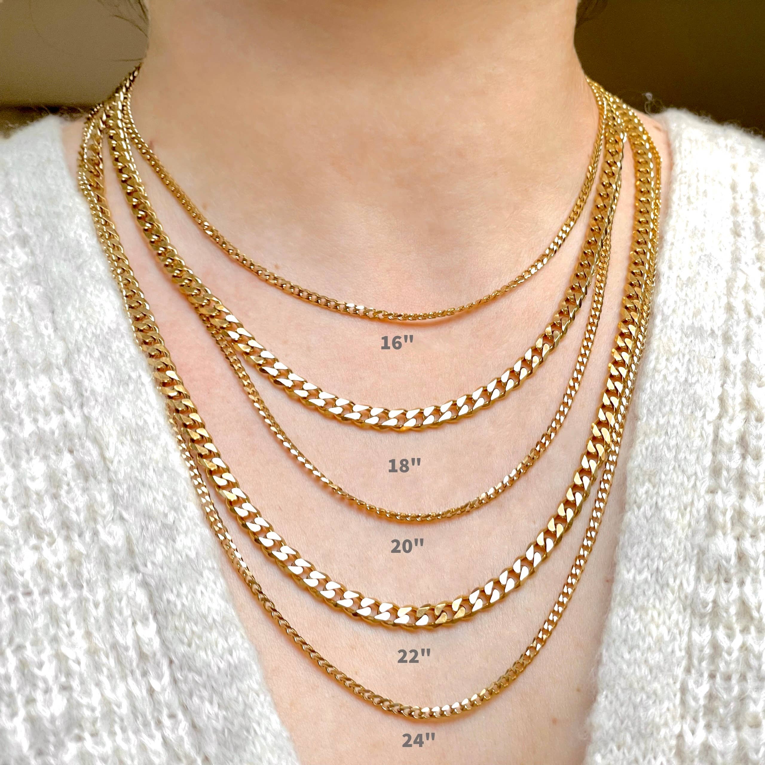 Blueyejewelry - Wholesale Link & Chain Necklace - Curb Chain Necklace - 18k Gold Waterproof Cuban Necklace 7