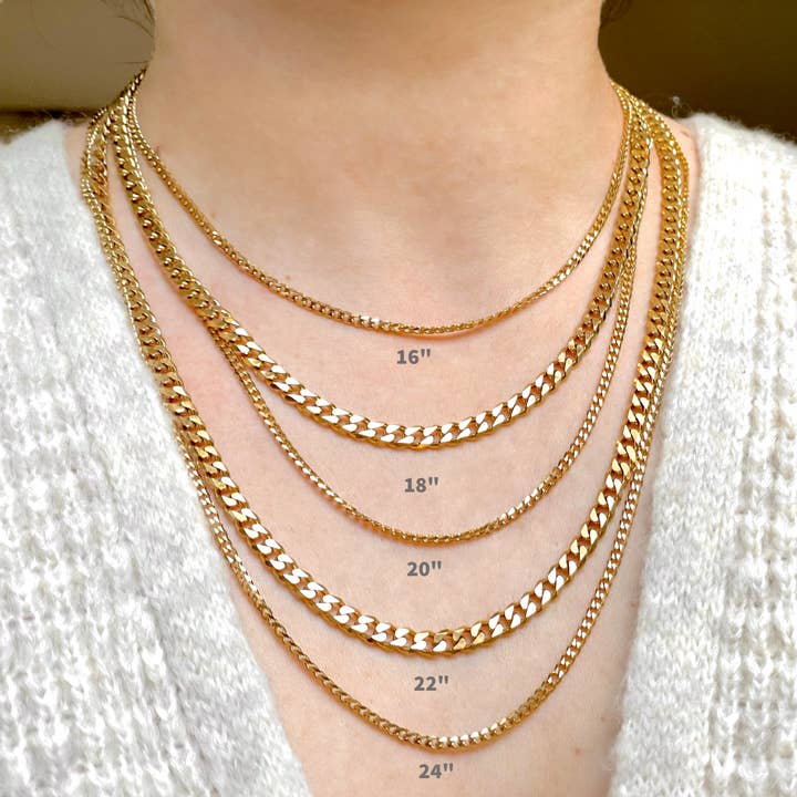 Blueyejewelry - Wholesale Link & Chain Necklace - Curb Chain Necklace - 18k Gold Waterproof Cuban Necklace 7