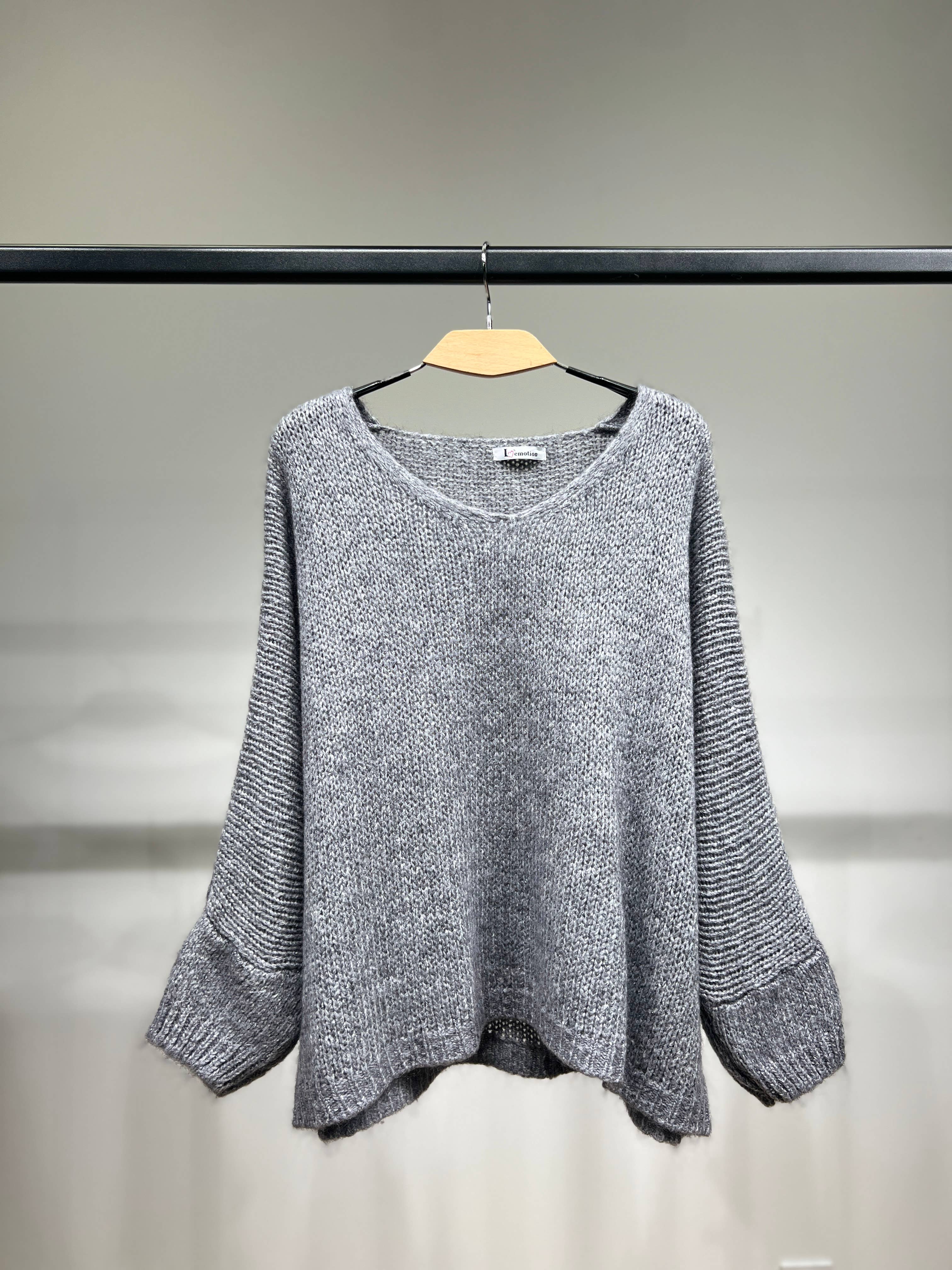 L'Emotion – Pulôver - Mulher por atacado – Suéter de malha larga com manga longa em lurex 60% mohair/lã virgem12