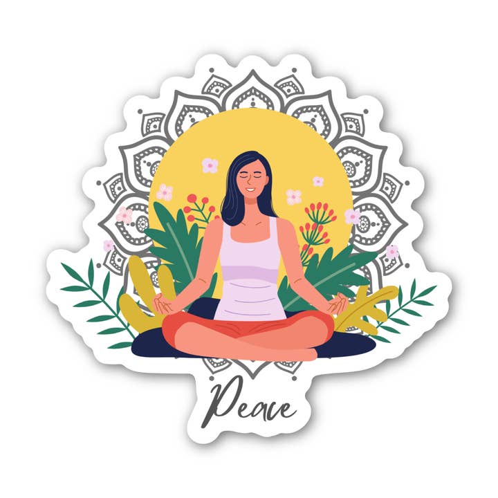 "Peace" Yoga Meditation Mom Flowers Sticker 3" Vinyl for wholesale by Angi Bock Robertson Art