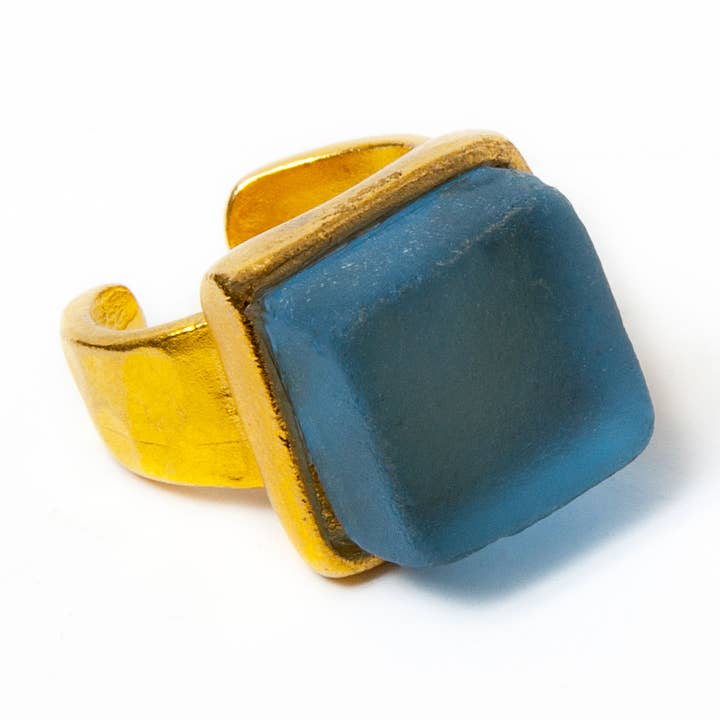 Smart Glass Recycled Jewelry - Wholesale Cocktail/statement ring - SET OF 5 Recycled Bottle Glass Adjustable Cocktail Ring Gold1