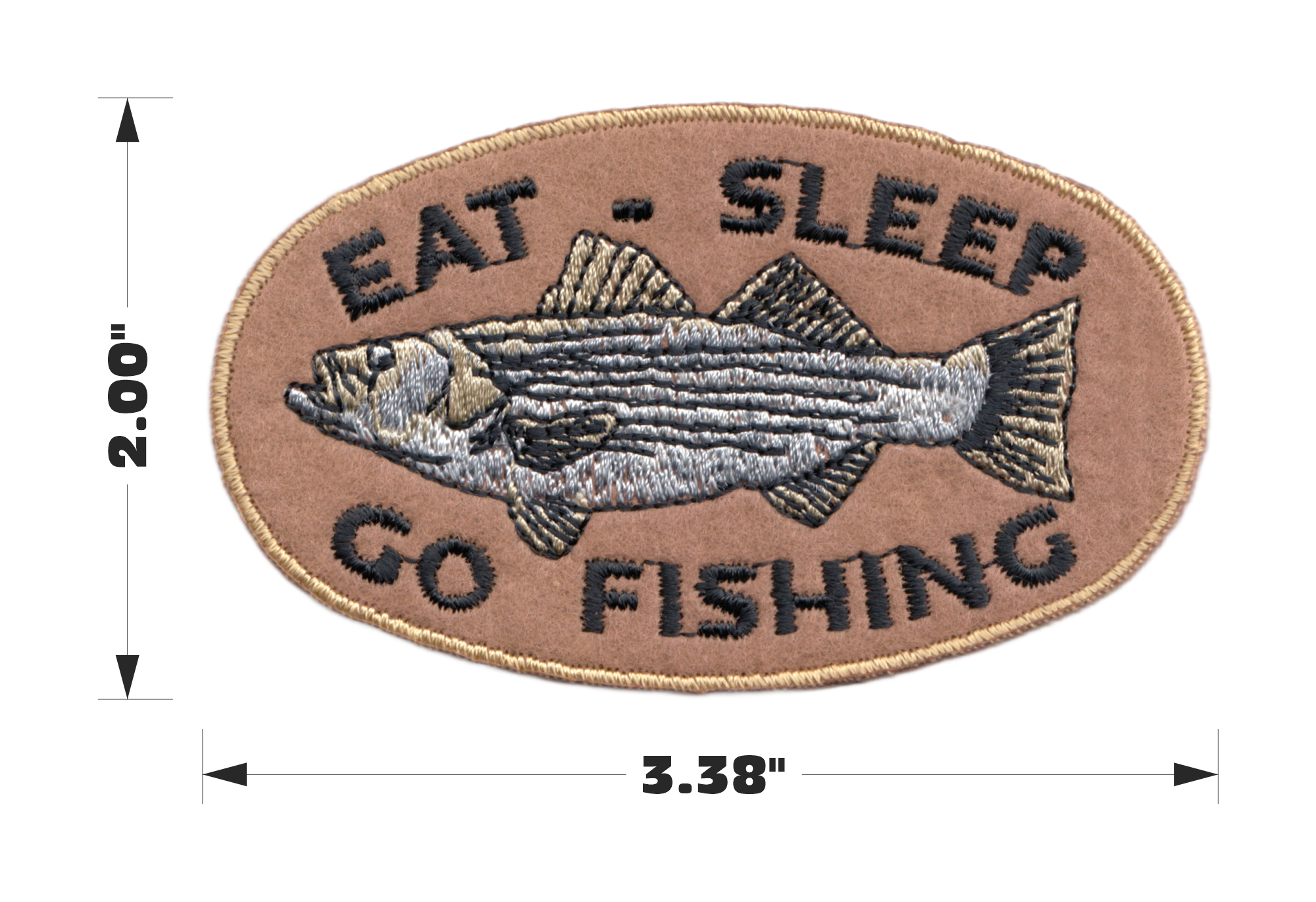 Square Deal Recordings & Supplies – Engroshandel Patch – Patch - Spis Sov Gå Fiskeri - Med Stribet Bass Fisk - 3,3"1